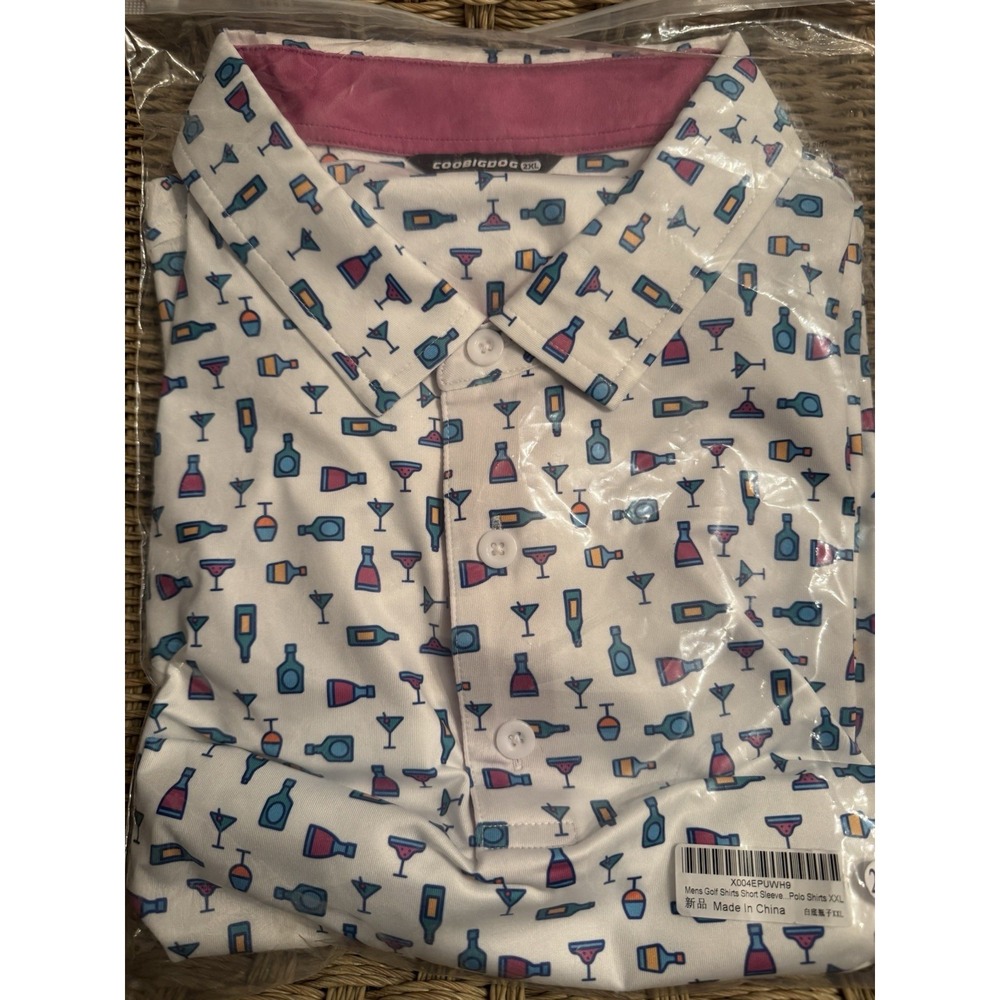 CooBigDog 2XL Alcohol Bottles Golf Shirt New In Package